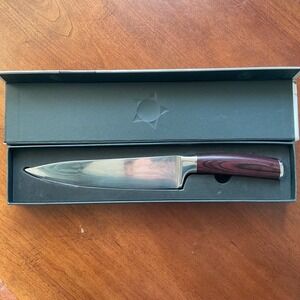 20 cm (approx 8") Damascus‎ Chef Knife with Beautiful Wood Grain Handle in Box